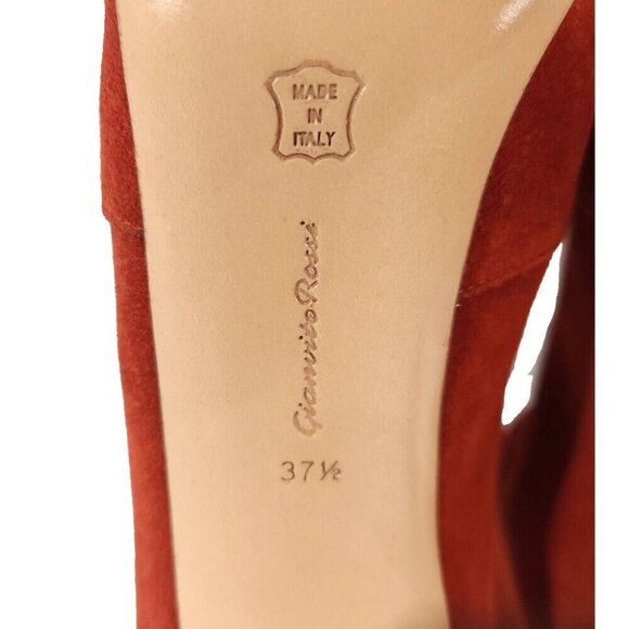 Gianvito Rossi Vamp Suede Ankle Boot Size 37.5 US 7.5 Burgundy Red Heels $895 - Picture 10 of 10